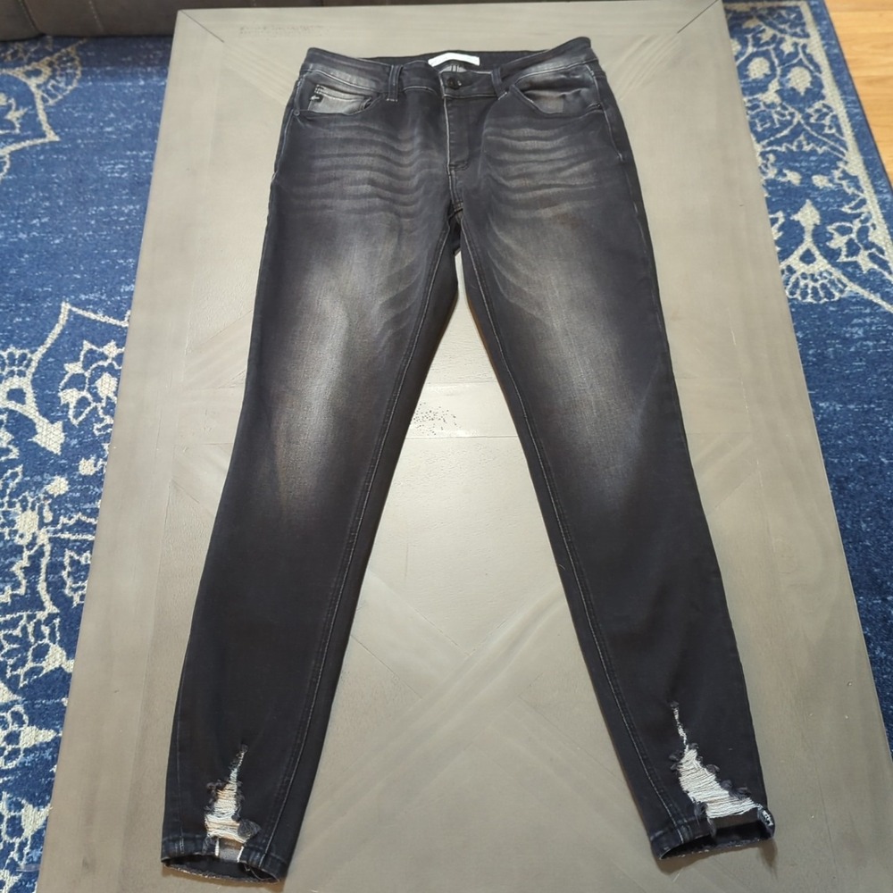 Kancan Women's Size 8 (30) Black Distressed Mid Rise Skinny Ankle Jeans 244